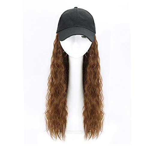 Şapka ile uzun Dalga Peruk, Sentetik Saç Uzantıları ile Ayarlanabilir Beyzbol Şapkası Siyah Kadınlar için Uzun Dalgalı Hairpieces