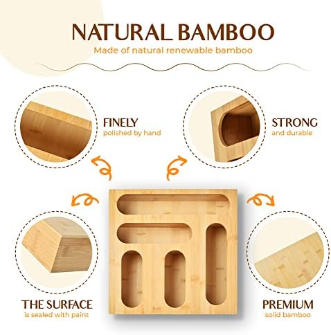 Mutfak Çekmecesi için Premium Bambu Kilitli Çanta Depolama Organizatörü-Ahşap Sandviç Çanta Organizatörü-Mutfak Organizasyonu