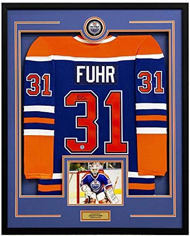 Grant Fuhr İmzalı Edmonton Oilers 36x44 Çerçeveli Forma Vitrini-İmzalı NHL Formaları