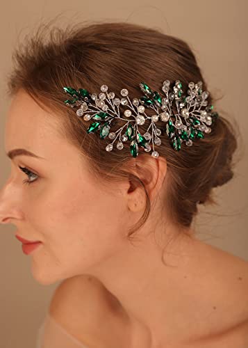 Denifery Pembe Kristal Başlığı Gelin Saç Parçası Gül Opal Kristal Düğün saç parçası Opal Gelin Hairband Düğün saç Aksesuarı (Yeşil)