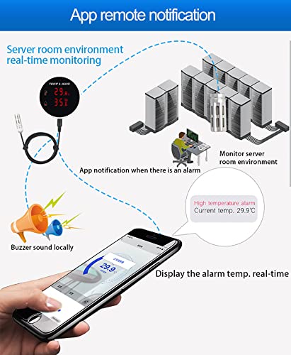 WiFi Sıcaklık Nem Sensörü Alarmı: Problu ve Şarj Edilebilir Pilli Dijital Termometre Higrometre, Sesli Alarm ve Uygulama Uyarıları,