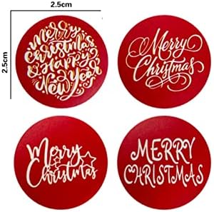 MİAOMSİ 5 Rolls 500 Adet / rulo 4 Stilleri Kırmızı Merry Christmas Çıkartmalar Yuvarlak Yapışkanlı Etiketler Scrapbooking Sticker