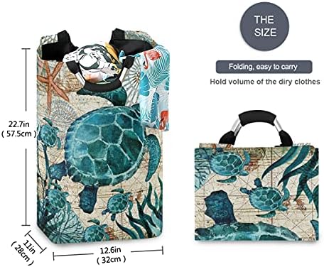 Okyanus Deniz Kaplumbağası Büyük Çamaşır Sepeti, Saplı Sevimli Hayvan Denizyıldızı Çamaşır Sepetleri, Dayanıklı Oxford Depolama