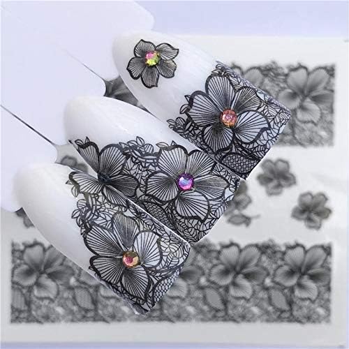Chenyouwen Tırnak Sanat Malzemeleri Büyük 10 ADET Dantel Çiçek Tasarım Tırnak Sticker Çıkartma Su Transferi (YZW-8636) (Renk:
