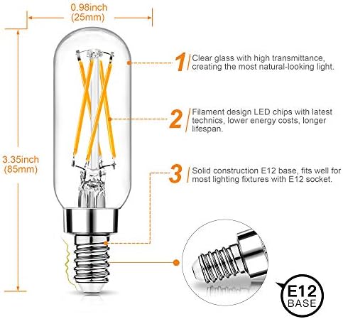 Dim T6 LED Ampuller, 6 W E12 Şamdan Ampul, 600LM, 60 W Eşdeğer Akkor, Temizle Cam Vintage Filament Ampul, 2700 K Sıcak Beyaz,