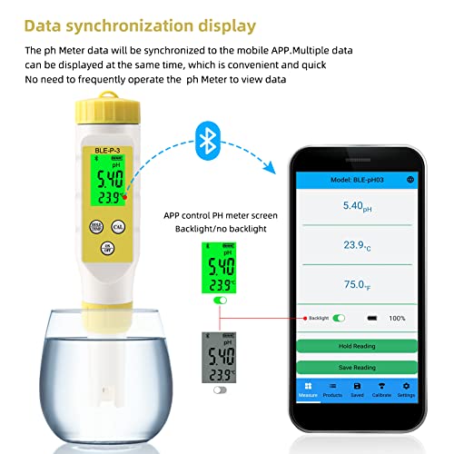 RCYAGO Atc'li Dijital PH Ölçer, İçme Suyu Hidroponik Akvaryumu için Akıllı Bluetooth PH Test Cihazı