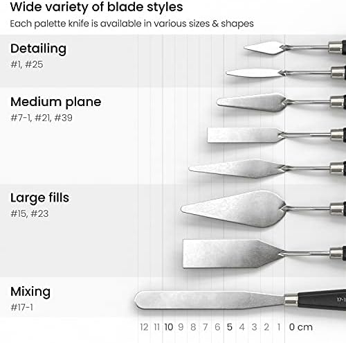 Arteza Palet Bıçakları 8'li Paket, Ebat No. 1, 25, 7, 15, 39, 23, 17, 21, Dayanıklı Paslanmaz Çelik Bıçak ve Kırılmaya Dayanıklı