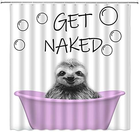 AMHNF Tembellik Duş Perdesi Komik Hayvan Sevimli Gülümseyen Tembellik Çıplak Olsun Banyo Küvet Kabarcık Çılgın Şehir Kroki Desen