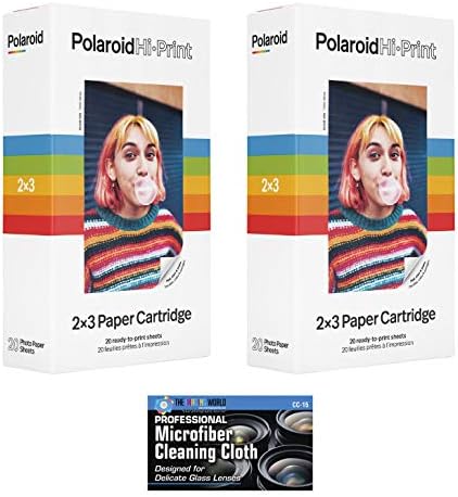 Polaroid Hi-Print 2 x 3 Kağıt Kartuşu - 2 Paket, 40 Sayfa - Mikrofiber Temizlik Bezi ile