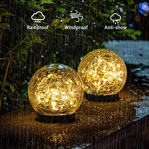 Küre güneş ışıkları açık dekoratif - 2 paketi kırık cam küre ışıkları 4.73 In-zemin ışıkları ile 30 LEDs su geçirmez için bahçe