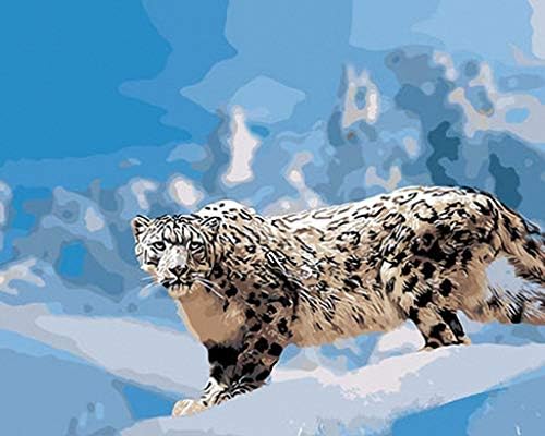 Kar Leoparı Portre El Boyalı Tasarım İğne Tuval A00699 (18CT Mono Deluxe, 12 X 15)