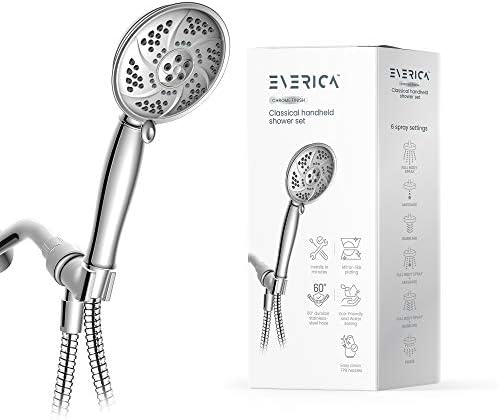 EVERİCA Premium Yüksek Basınç Paslanmaz Çelik Hortum ile Lüks 6 Sprey Ayarları Yağmur Modern Duş Başlığı Seti-Ayna Gibi Kaplama