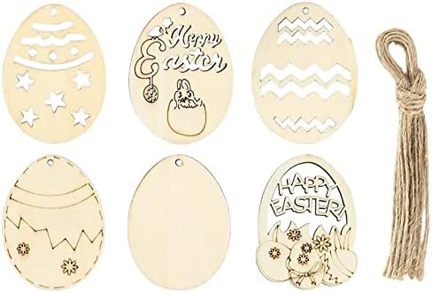 angel3292 6 adet / takım Ahşap Kolye Sevimli Boyasız Yumurta Şeklinde DIY Paskalya Mini Ahşap El Sanatları Tatil Malzemeleri