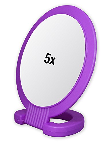 Çift Taraflı Ayaklı Ayna Standı-1x ve 5x Büyütmeli Vanity Yuvarlak Ayna-Seyahat, Tıraş, Banyo, Masa Üstü, Makyaj için Ayarlanabilir