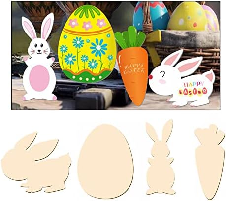 Newmind 4 Parça Bitmemiş Ahşap Süsler Bezeme Paskalya Yumurtaları Sanat Zanaat Oturma Tavşan Ahşap Dilimleri Paskalya DIY Tatil