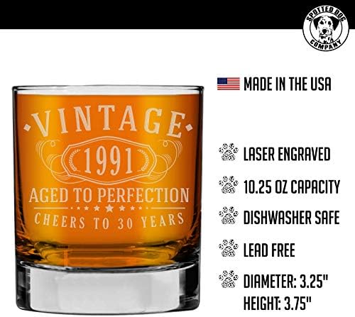 Vintage 1991 Kazınmış 10.25 oz Viski Kayalar Cam-30th Doğum Günü Mükemmellik için Yaşlı -30 yaşında hediyeler Bourbon Scotch