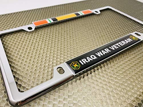 Irak Savaşı Gazisi-Kubbeli Ismarlama Kişiselleştirilmiş Dar (İnce) Üst 4 Delikli Metal Araba Plaka Çerçevesi Ücretsiz kapaklı-Krom