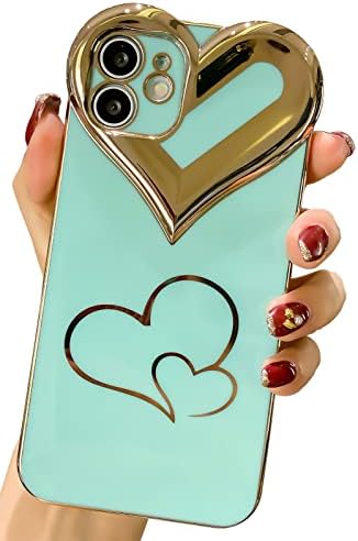 KERZZİL Sevimli Kadın Kızlar için iPhone 12 Kılıf ile Uyumlu, Glitter Estetik Kaplama Durumda, zarif 3D Aşk Kalp Kamera Koruyucu