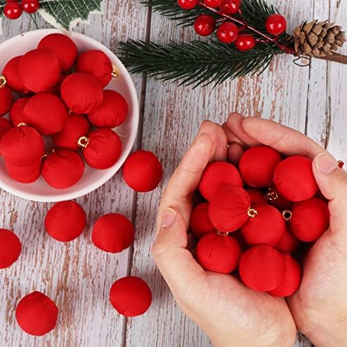 Beupy 50 Pcs 25mm Kırmızı Top Noel Top Süsler asılı Top Süsler Noel Kumaş Top Süsler Ağacı asılı dekorlar Tatil Parti Dekor Tatil