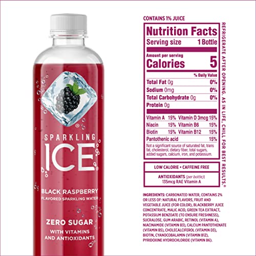 Köpüklü Buz, Siyah Ahududu Köpüklü Su, Sıfır Şekerli Aromalı Su, Vitamin ve Antioksidanlı, Düşük Kalorili İçecek, 17 fl oz Şişe
