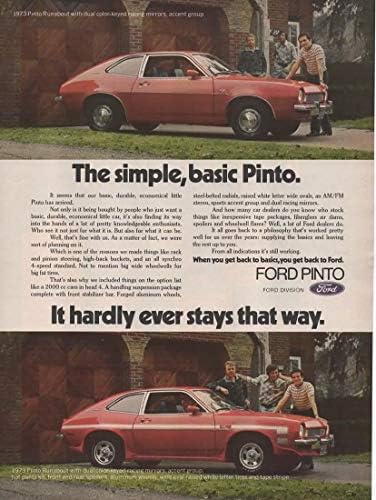 3 Orijinal Dergi Baskı reklam seti: 1973 Ford Pinto Runabout, Accent Grubu, Sıcak Pantolon Seti, Spoiler, Bant Şeridi, Basit,