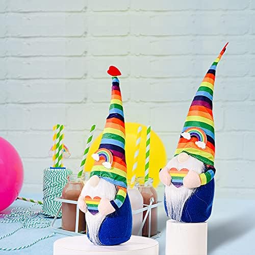 Gökkuşağı Gnome Gurur Hediye Şanslı El Yapımı Peluş Bebek Elf Süslemeleri, 2 Adet İskandinav Renkli Çiftlik Evi Mutfak Masa Süsleri