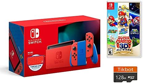 2021 Nintendo Anahtarı Mario Kırmızı ve Mavi Baskı Paket :Süper Mario 3D Tüm Yıldız + Bowser's Fury + 128 GB Mikro SD Kart