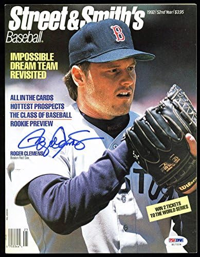Red Sox Roger Clemens, 1992 Street & Smith's Magazine PSA/DNA H17229 imzalı MLB Dergilerini İmzaladı