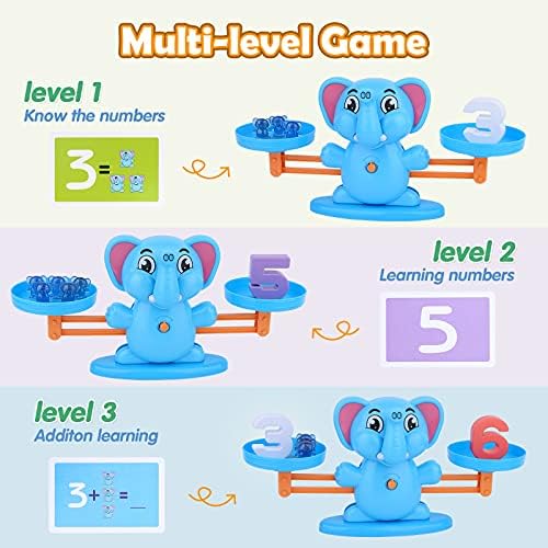 ZWYOIUG Fil Denge Oyunu Oyuncak, KÖK Eğitim Matematik Numarası Denge Oyunu, Öğrenme Sayma Numarası Oyuncak ile Küçük Filler,