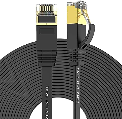 Cat 6 Düz Ethernet Kablosu 150 ft, Rj45 konnektörlü Siyah Uzun İnternet Kablosu, Klipsli ve Kayışlı Yüksek Hızlı LAN Kablosu