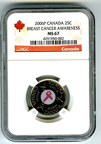 2006 P Kanada Susan G Komen Meme Kanseri Tedavisi PEMBE KURDELE Sikke SADECE 4 BİLİNEN EN İYİ NÜFUS Çeyrek MS67 NGC