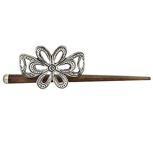 Kadınlar için ahşap Metal çiçek Juda saç tokası sopa el oyma Barrette Bun Pin