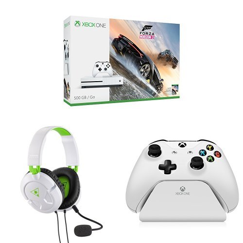 Xbox One S 500 GB Konsolu-Forza Horizon 3 Paket + Kaplumbağa Plaj Recon 50X Beyaz Stereo oyun kulaklığı + Denetleyici Dişli Beyaz