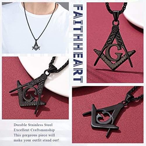 FaithHeart Masonik Kolye Erkekler için, Mason Pusula Sembol Paslanmaz Çelik veya 18 K Altın Kaplama Ücretsiz ve Kabul Masonlar