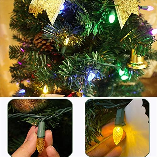 VanRayal Yükseltme C3 Noel ağacı ışıkları uçtan Uca Fiş, 50 LED 18ft Açık dize ışık Veranda Bahçe için Renkli, Yeşil Tel, UL