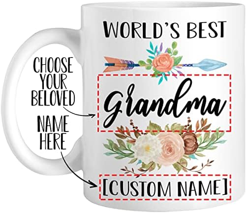 AileneSLoin Kişiselleştirilmiş Çay Kahve Kupa İsimleri İle, Dünyanın En İyi Büyükanne Kupa, Sevimli Seramik Çay Kupa İçin Büyükanne,