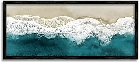 Stupell Industries Köpüklü Plaj Sahili Derin Mavi Okyanus Suyu Siyah Çerçeveli Duvar Sanatı, 30 x 13