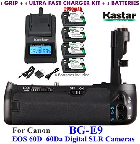 Kastar Pro Çok Güç Dikey pil yuvası (BG-E9 için Yedek) + 4X LP-E6 Yedek Piller + EOS 60D 60Da Dijital SLR Kameralar için Ultra