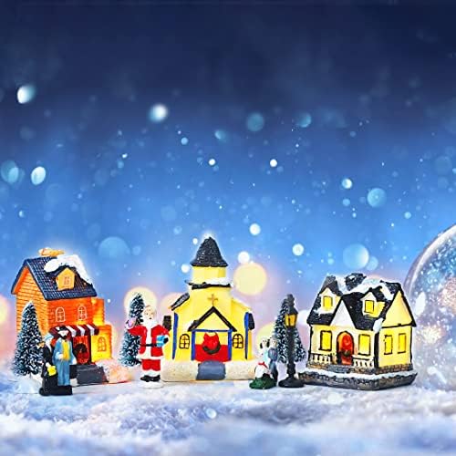 pombconw Noel Tatil Köyü, Pille çalışan dize ışıkları Noel Köyü süslemeleri, Reçine Kar Köyü Cadılar Bayramı, Küçük Ev Figürinler