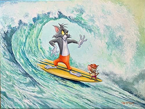 Tom ve Jerry Sörf Dan Bowden İmzalı 2021 Hanna Barbera Sınırlı Sayıda Tuval Baskı 150 Tandem Tüp içinde