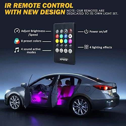 Xprıte RGB LED ışıkları iç 4 adet 72 LEDs su geçirmez şerit ışıkları ile araba için uzaktan ve APP kontrol,DIY müzik Sync modu