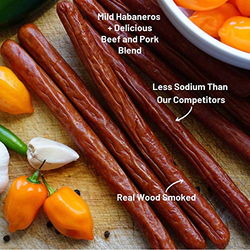 Bulk Habanero Meat Sticks - One Pounder Habanero Jerky Snack Sticks by El Norteño-Düşük Karbonhidratlı, Düşük Şekerli Tütsülenmiş