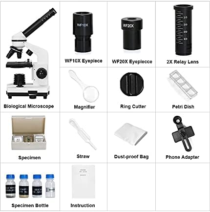 YLHXYPP Profesyonel Biyolojik Mikroskop Bileşik LED Monoküler Öğrenci Mikroskop Biyolojik Keşif Smartphone Adaptörü 40X-1600X