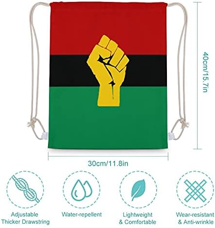 Siyah Güç Afrika Bayrağı Tuval İpli sırt çantası Basit Tarzı omuzdan askili çanta Tote Sırt Çantası Spor Plaj Spor