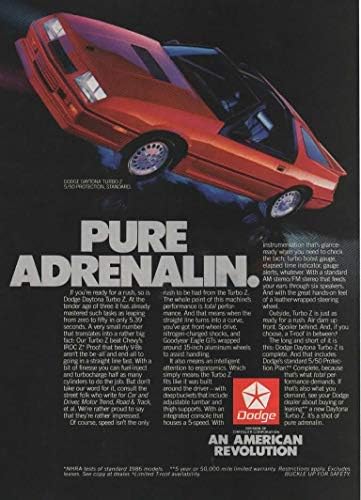 Dergi Baskı İlanı: 1986 Kırmızı Dodge Daytona Turbo Z, T-Roof, Spoyler, Saf Adrenalin