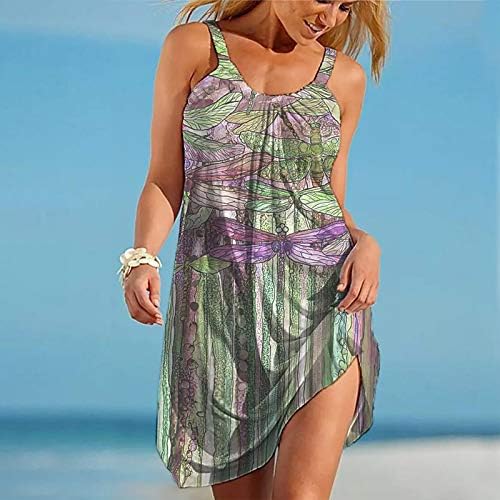 Padaleks Bayan Yaz Plaj Elbiseleri Kolsuz Spagetti Kayışı Seksi Mini Elbise Rahat Gevşek Yüzmek Cover Up Sundress