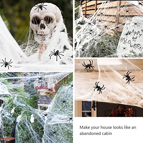 Blovec Sahte Örümcekler Web Cadılar Bayramı Süslemeleri 1000 sqft Streç Ürkütücü Örümcek Ağları ile 60 Sahte Örümcekler için