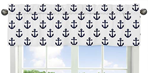 Tatlı Jojo Tasarımlar Lacivert Beyaz Çapalar Pencere Tedavi Valance-Denizcilik Tema Okyanus Yelkenli Deniz Deniz Denizci Çapa