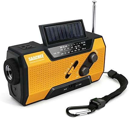 Saachee Güneş Radyo: El Krank Taşınabilir Radyo, NOAA Hava Radyo ile Ev ve Açık Acil için AM/FM, LED El Feneri, Okuma Lambası,
