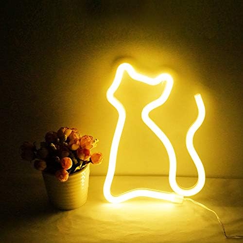 Kedi Neon ışık, sevimli Neon kedi burcu, pil veya USB Powered gece ışık olarak duvar dekor için çocuk odası, yatak odası, festivali,